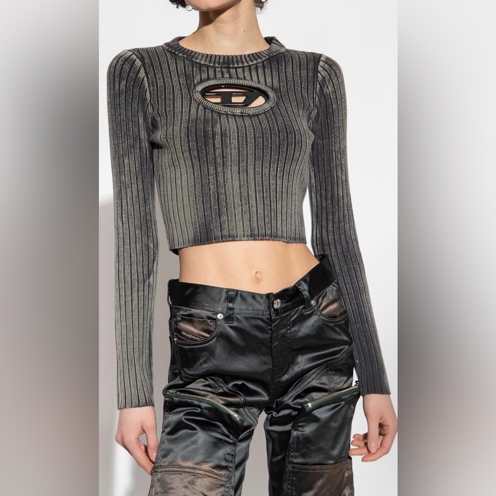 Diesel M-Arjory Ribbed, Cropped Long Sleeve Grey